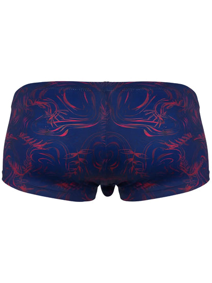 Dark blue clever 26027 helion trunks with vibrant red abstract pattern offering dynamic comfort and bold style