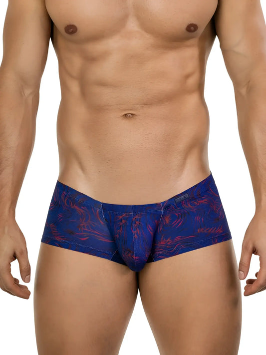 Clever 26027 helion trunks in blue feature red tropical leaf patterns for dynamic comfort and bold style men’s briefs
