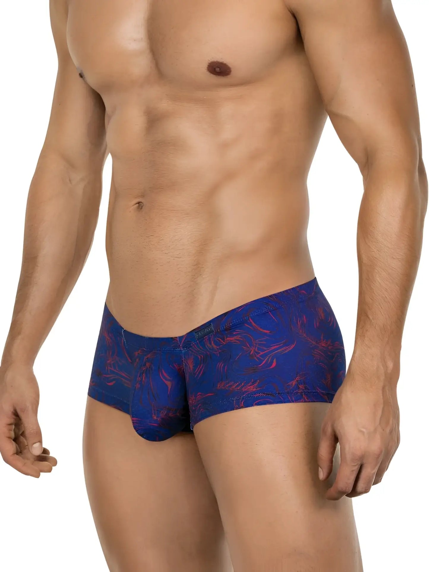 Men’s briefs with blue and red tropical leaf pattern clever 26027 helion trunks for dynamic comfort and bold style