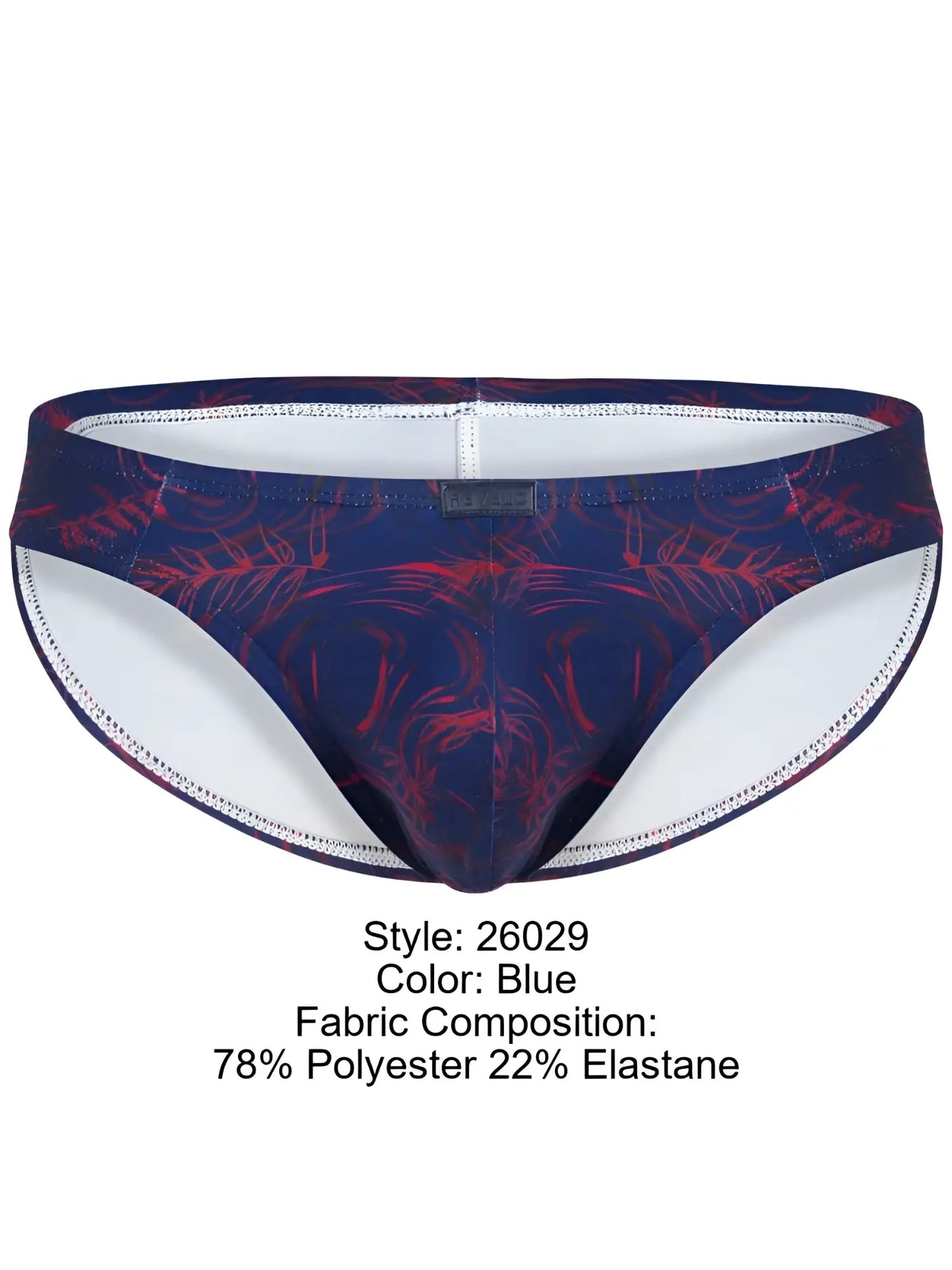Clever 26029 helion bikini vibrant blue swim trunks with dark navy base red abstract designs and white lining