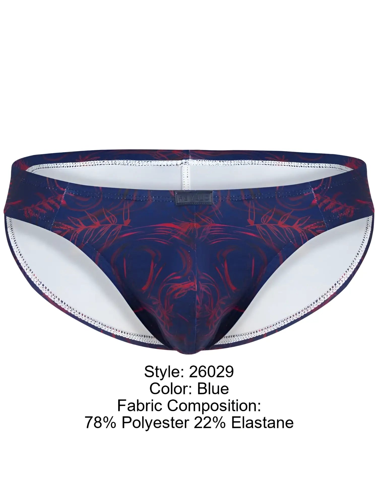 Clever 26029 helion bikini vibrant blue swim trunks with dark navy base red abstract designs and white lining
