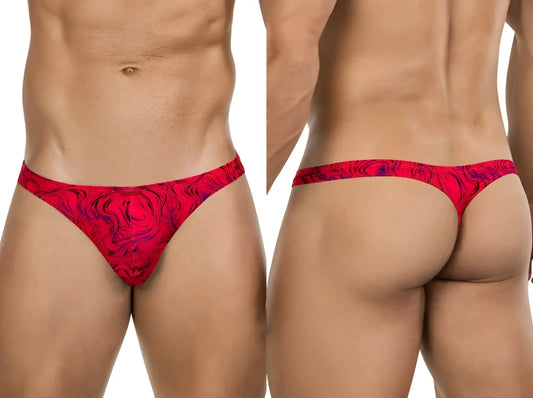 Red and purple marbled patterned Clever 26030 Helion thong featuring bold vibrant design and comfortable fit