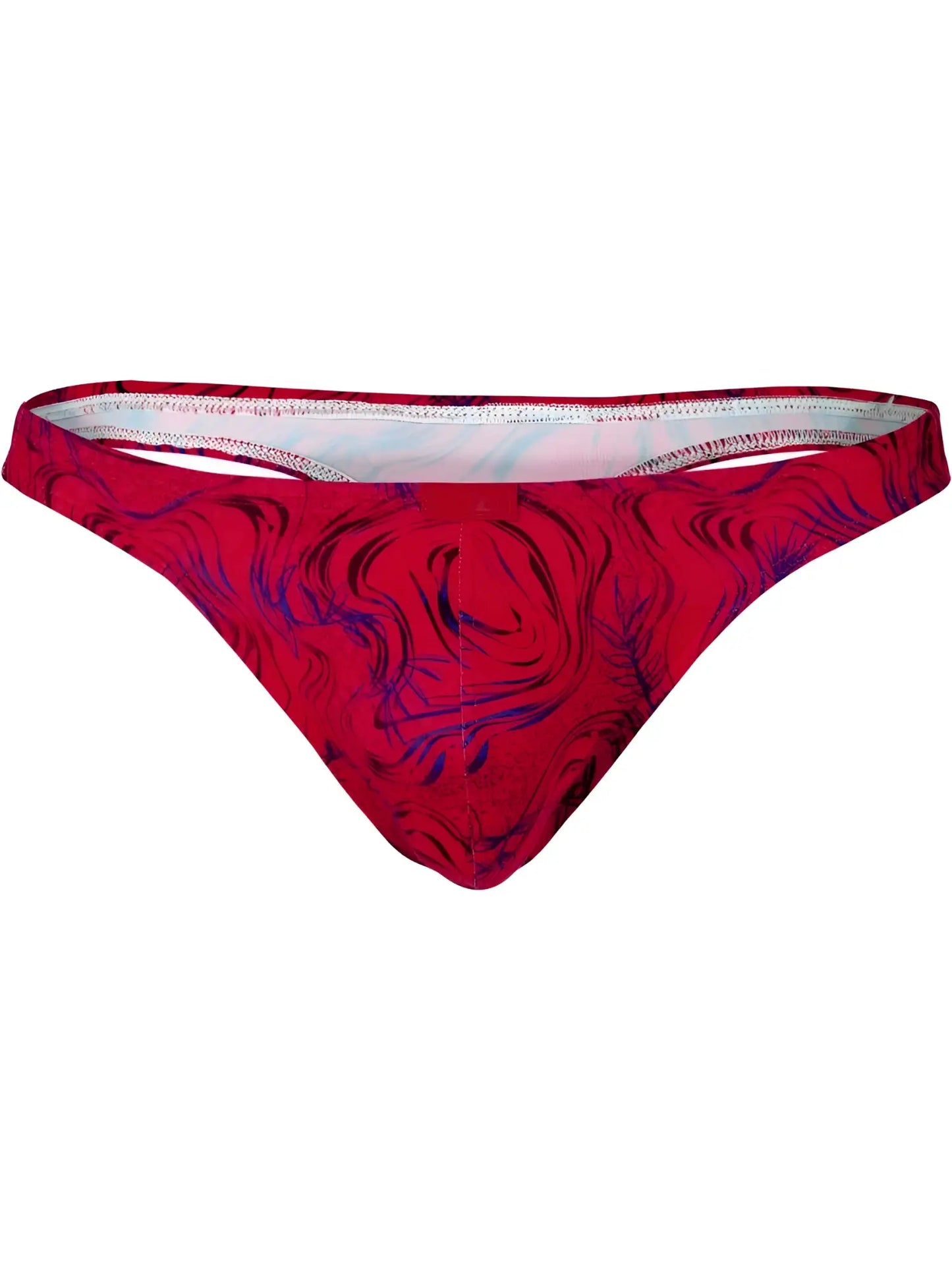 Red clever 26030 helion thong with bold red and purple marbled pattern and white inner lining