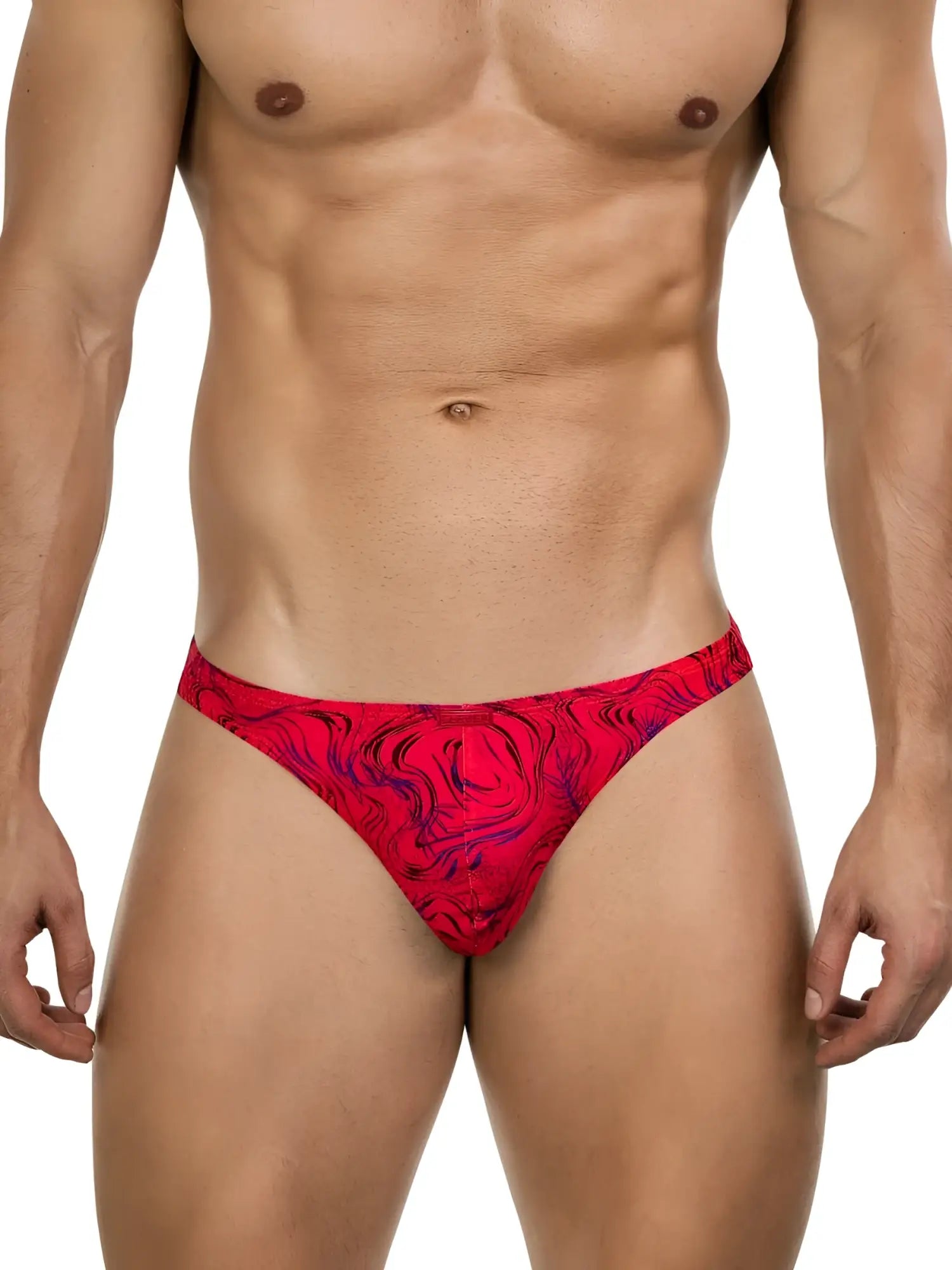 Red and purple marbled patterned clever 26030 helion men’s thong with bold vibrant design