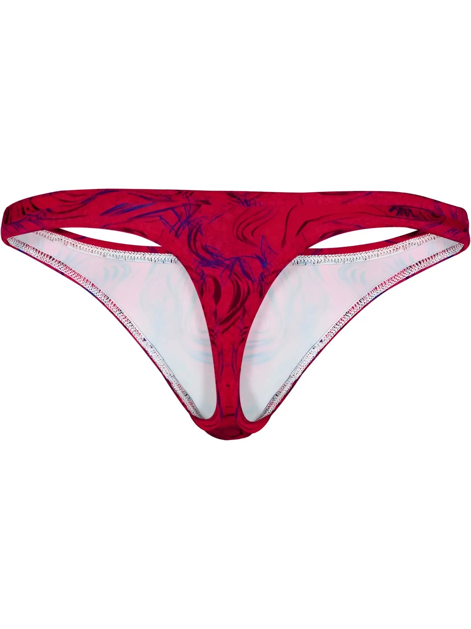Clever 26030 Helion thong in red with bold red and purple pattern and white inner lining for vibrant style