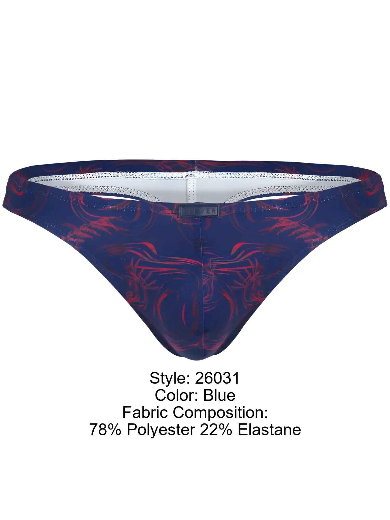 Blue clever 26031 helion thong with red and black abstract pattern made of 78 polyester 22 elastane for comfort