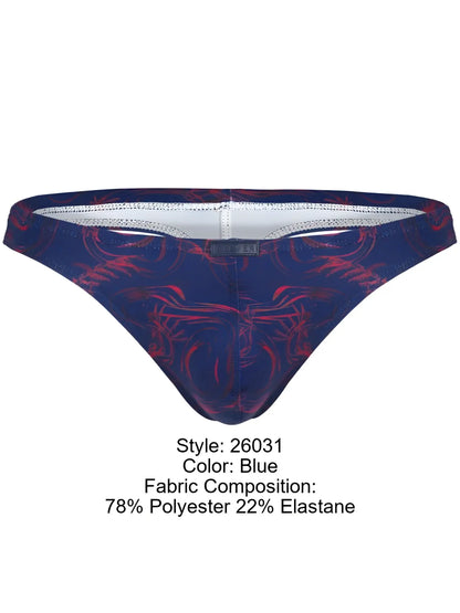Blue clever 26031 helion thong with red and black abstract pattern made of 78 polyester 22 elastane for comfort