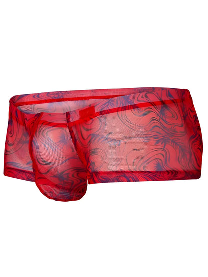 Red and blue marbled mesh briefs with a sheer flowing design from clever 26032 calipso trunks collection