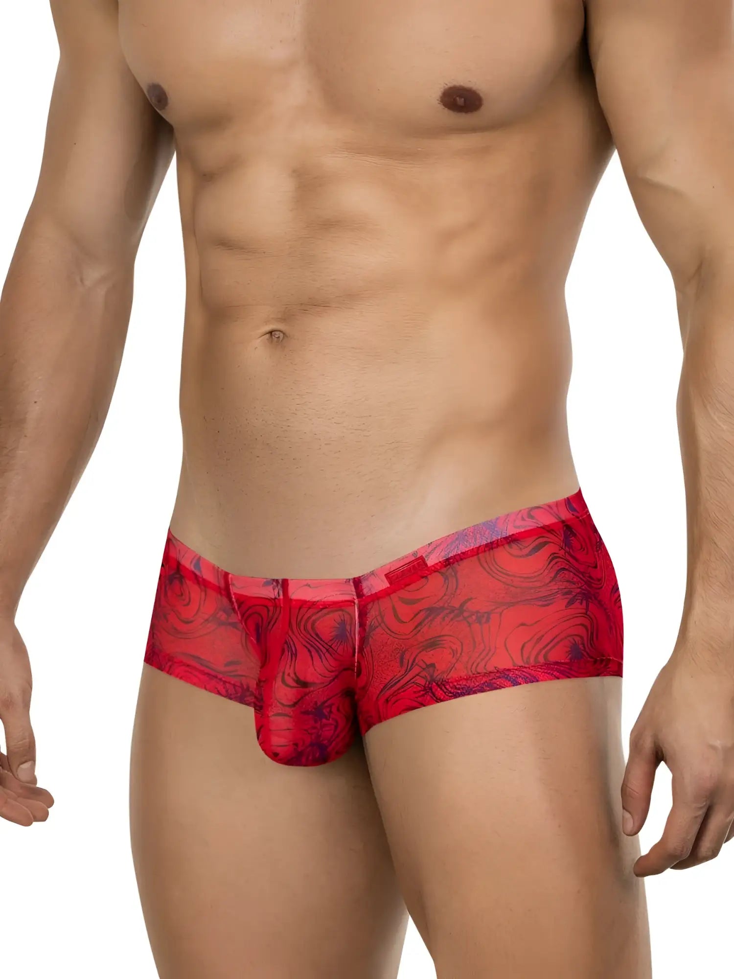 Clever 26032 calipso trunks men’s briefs in red with purple patterns featuring a sheer flowing design for bold sophistication