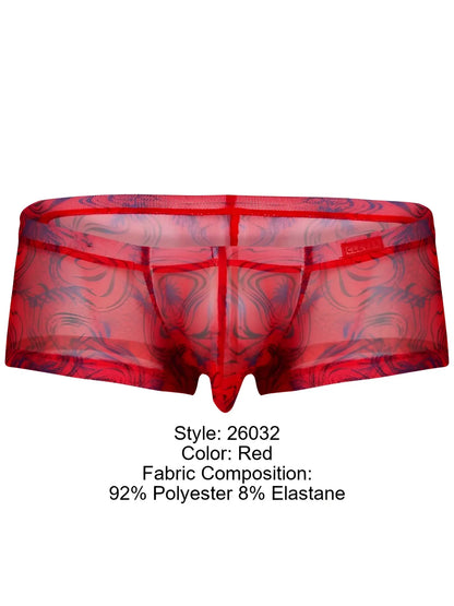 Red clever 26032 calipso trunks in sheer mesh with blue purple swirls made of 92 polyester 8 elastane