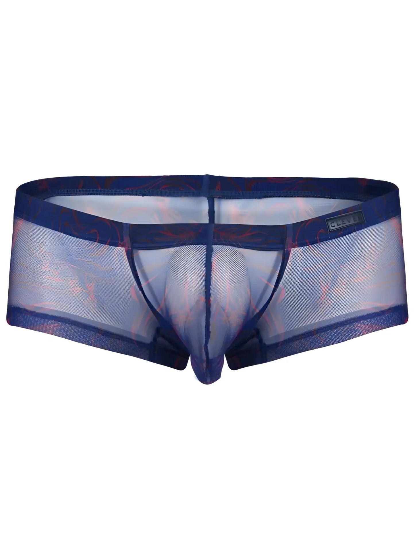 Blue clever 26033 calipso trunks sheer mesh briefs with subtle red and pink floral waistband pattern