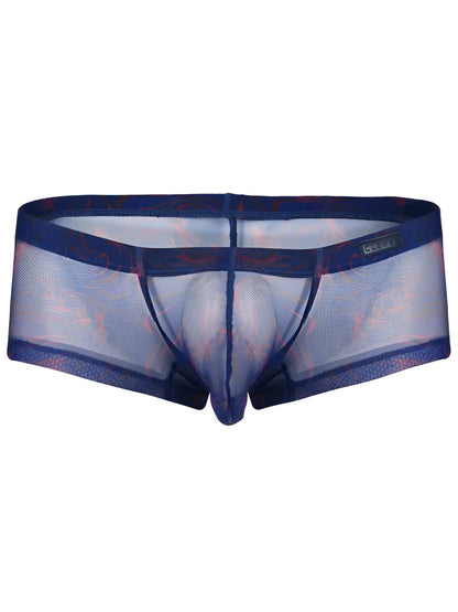 Blue clever 26033 calipso trunks sheer mesh briefs with subtle red and pink floral waistband pattern