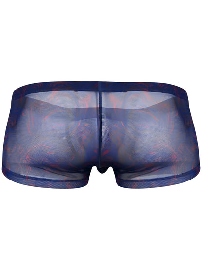 Blue clever 26033 calipso trunks sheer mesh briefs with subtle red pattern bold breathable style