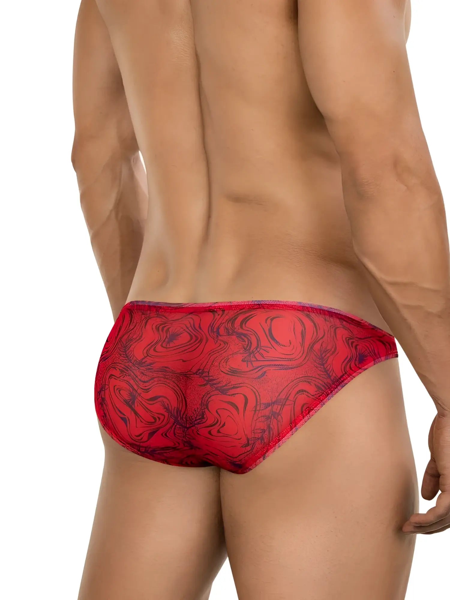 Clever 26034 calipso bikini men’s briefs in red with bold red and black marble pattern for modern bold elegance