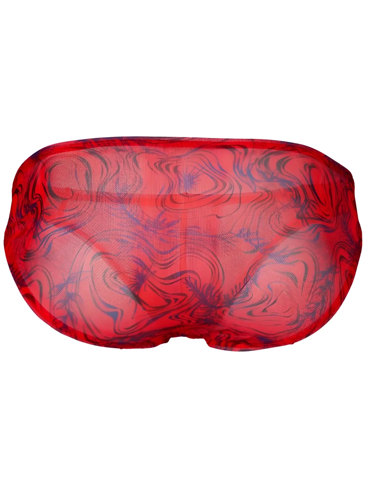 Red mesh eye mask with swirling blue and black patterns from clever 26034 calipso bikini in bold red design
