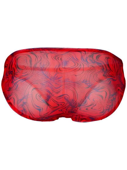 Red mesh eye mask with swirling blue and black patterns from clever 26034 calipso bikini in bold red design