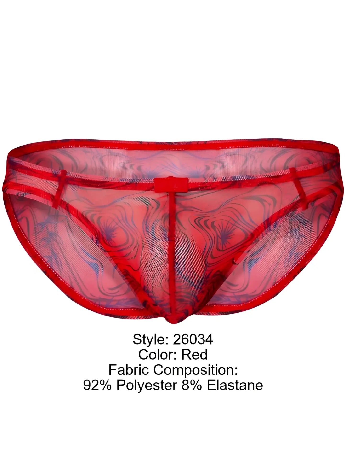 Red clever 26034 calipso bikini sheer mesh briefs with blue and black swirl pattern made of polyester elastane