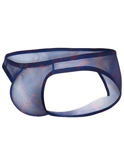 Blue clever 26035 calipso bikini briefs with bold breathable mesh and subtle red and purple pattern
