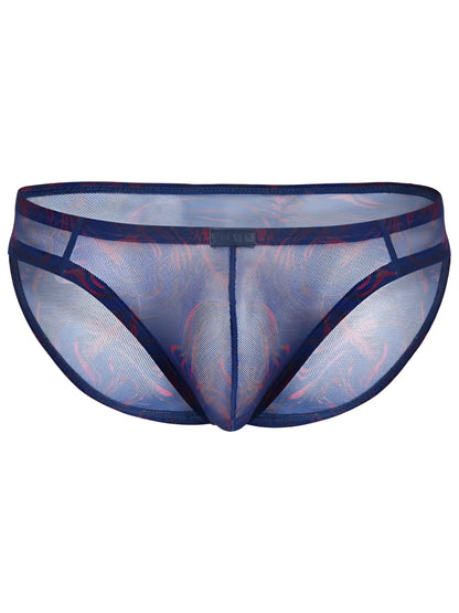 Clever 26035 calipso bikini men’s blue and red patterned mesh underwear with sheer breathable design