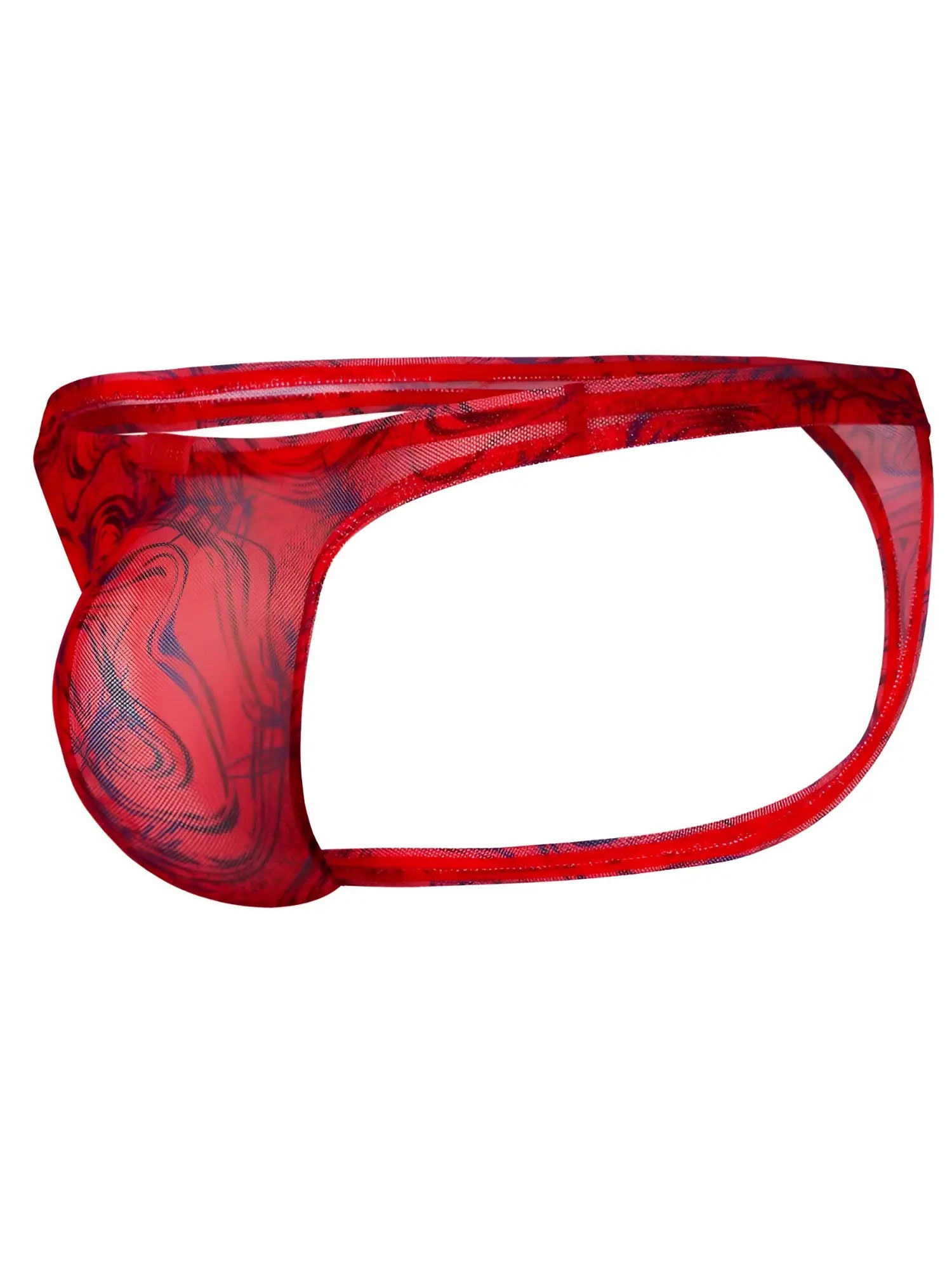 Red mesh Calipso thong with swirling blue pattern from Clever 26036 offers sleek and sophisticated support
