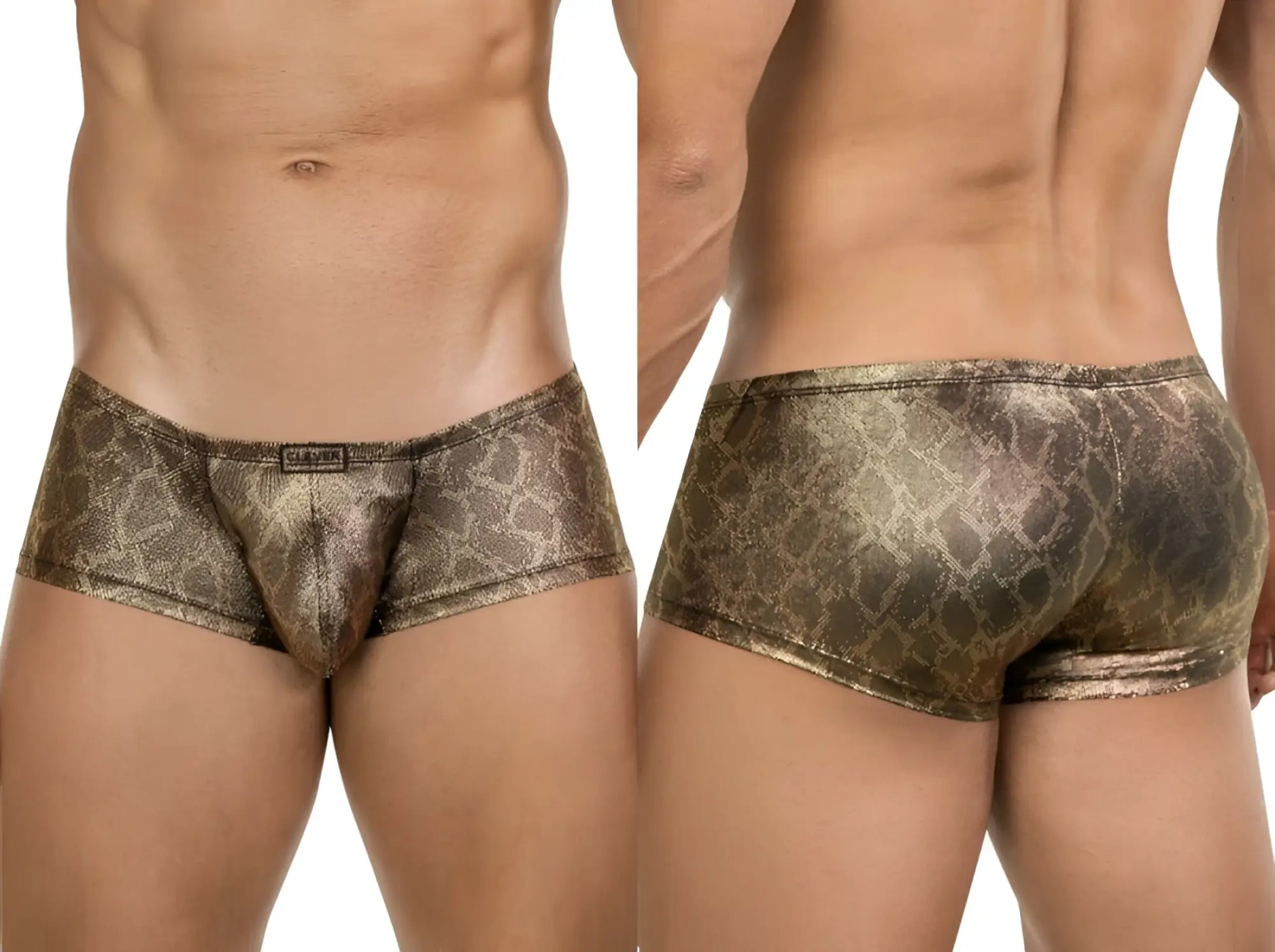 Bronze metallic snake-scale patterned clever 26042 atlas trunks in bold gold metallic design for men