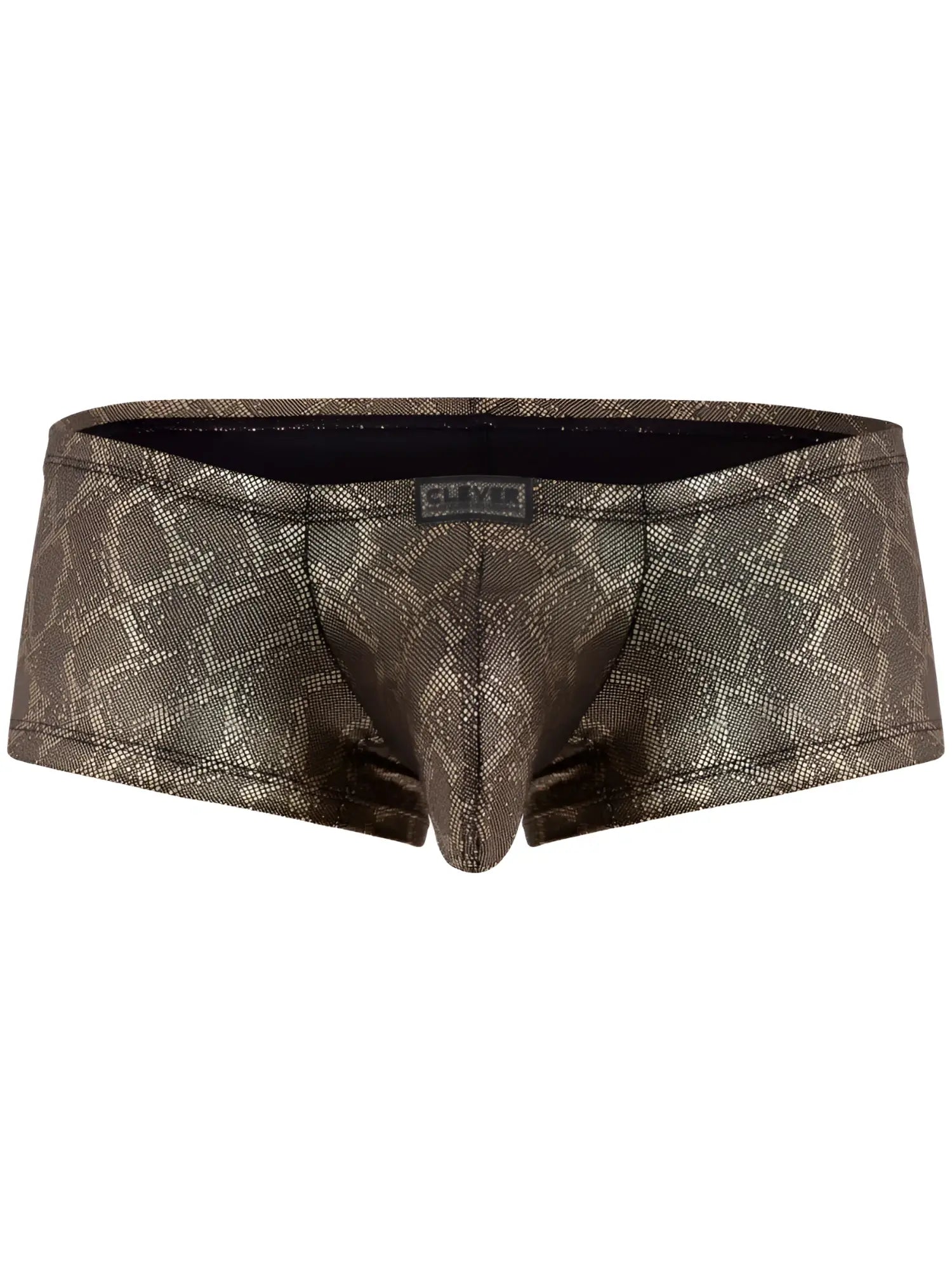 Bronze-colored clever 26042 atlas trunks with subtle metallic diamond pattern and black inner lining for men
