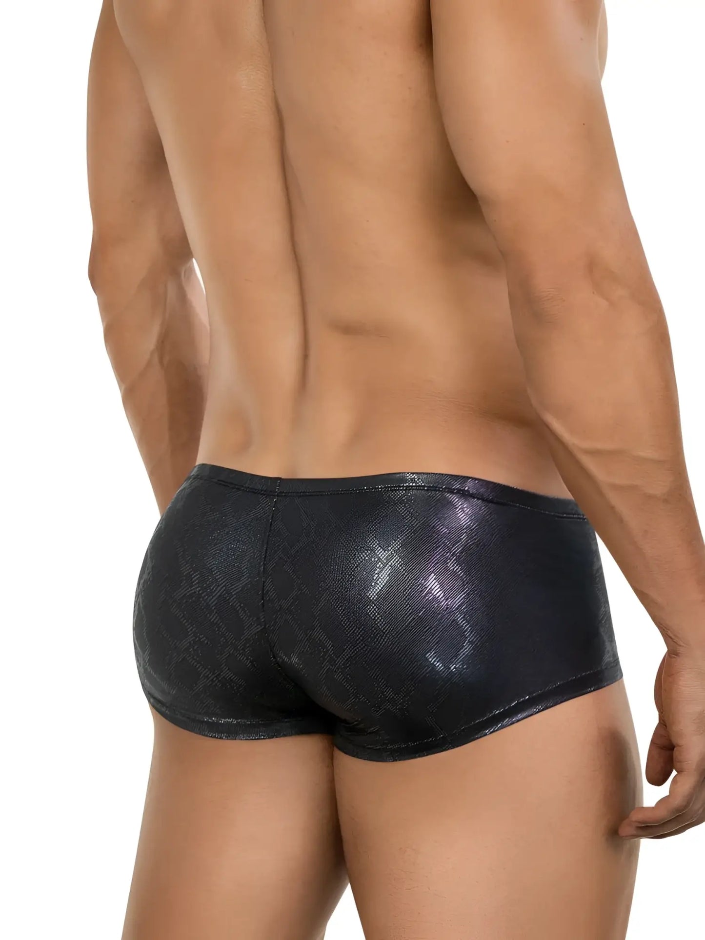 Clever 26043 atlas trunks black metallic briefs with snake skin pattern in sleek black color front view