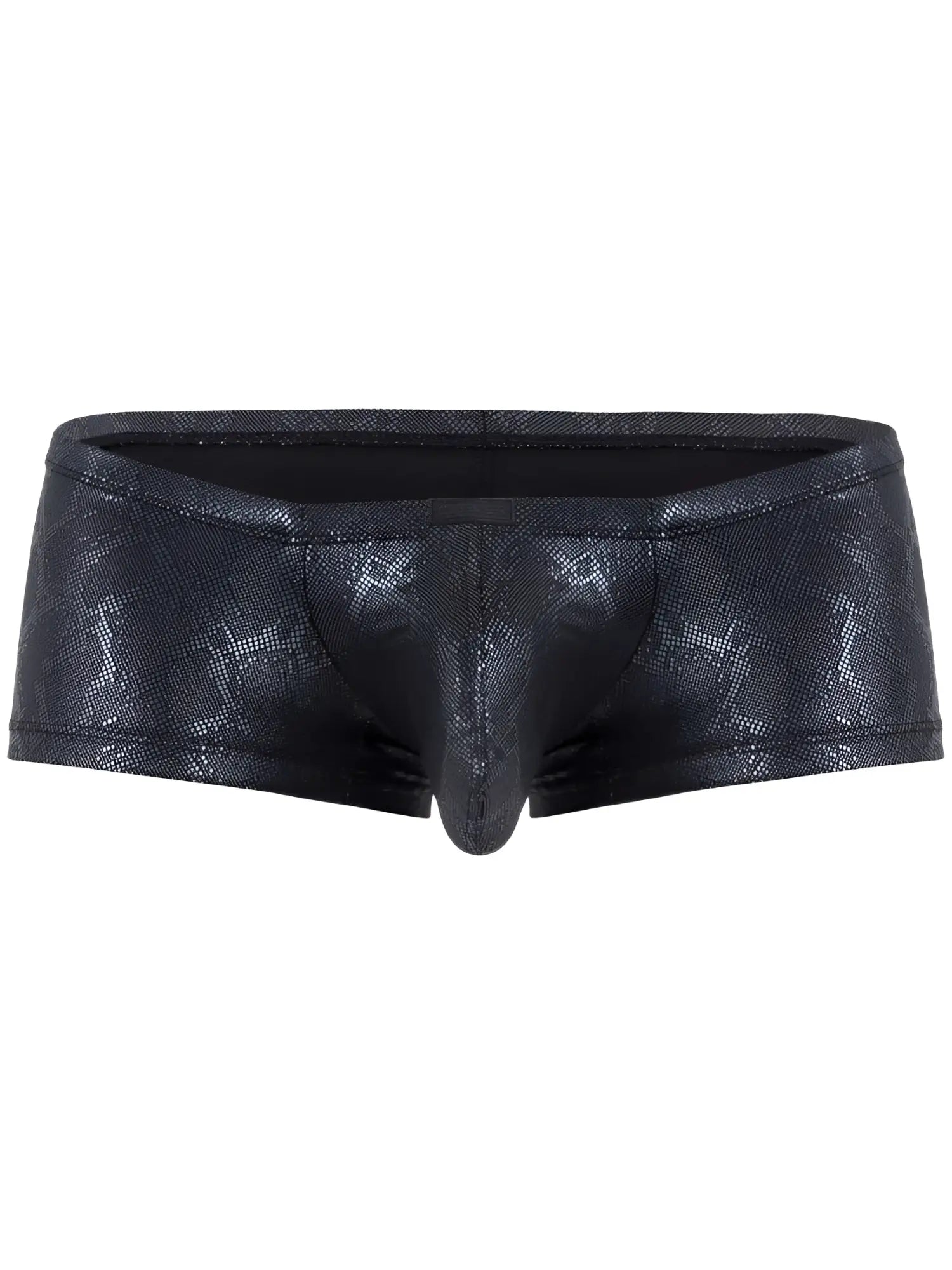Black snakeskin-patterned clever 26043 atlas trunks with a shiny textured finish in sleek black metallic color