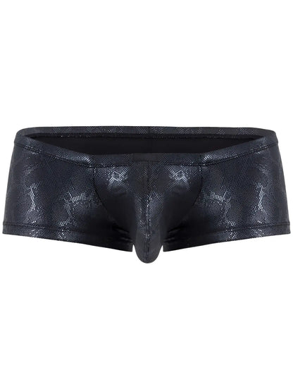 Black snakeskin-patterned clever 26043 atlas trunks with a shiny textured finish in sleek black metallic color
