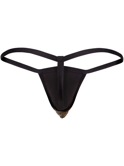 Clever 26046 atlas g-string in gold with black thong and textured metallic gold tip for bold sophistication