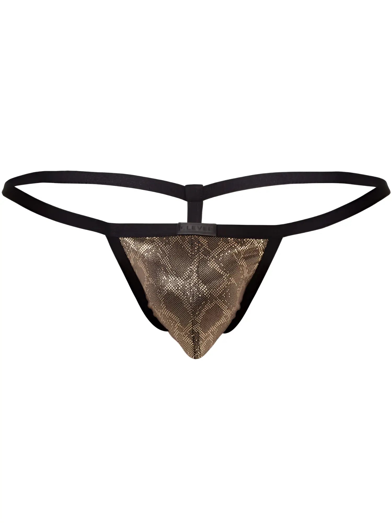 Black thong g-string with a gold snake scale patterned front panel clever 26046 atlas g-string color gold