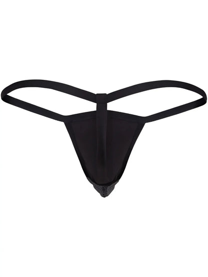 Black clever 26047 atlas g-string with textured mesh front panel and smooth elastic straps for bold sophistication