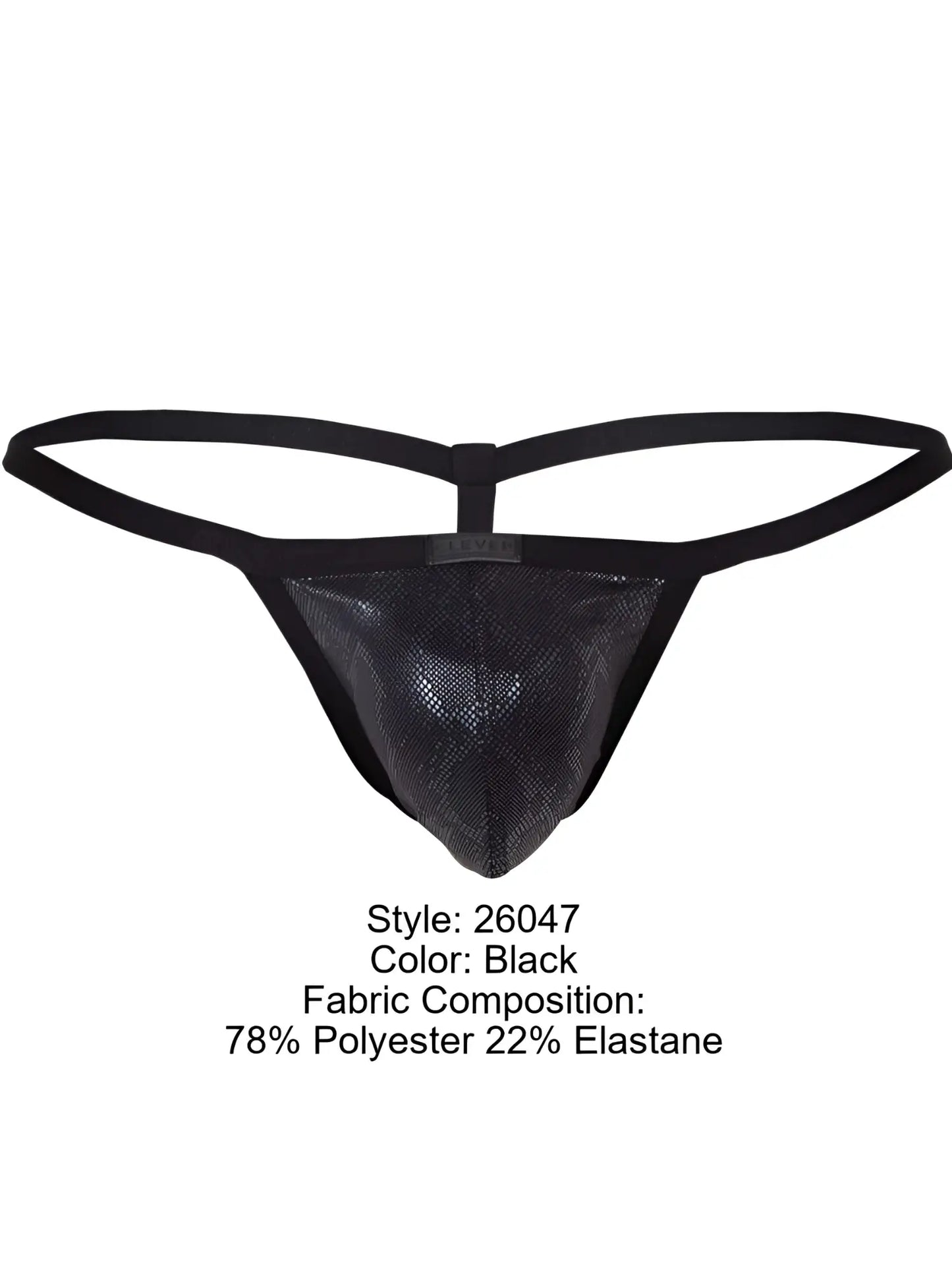 Black clever 26047 atlas g-string featuring a textured mesh front panel and elastic waistband for bold sophistication