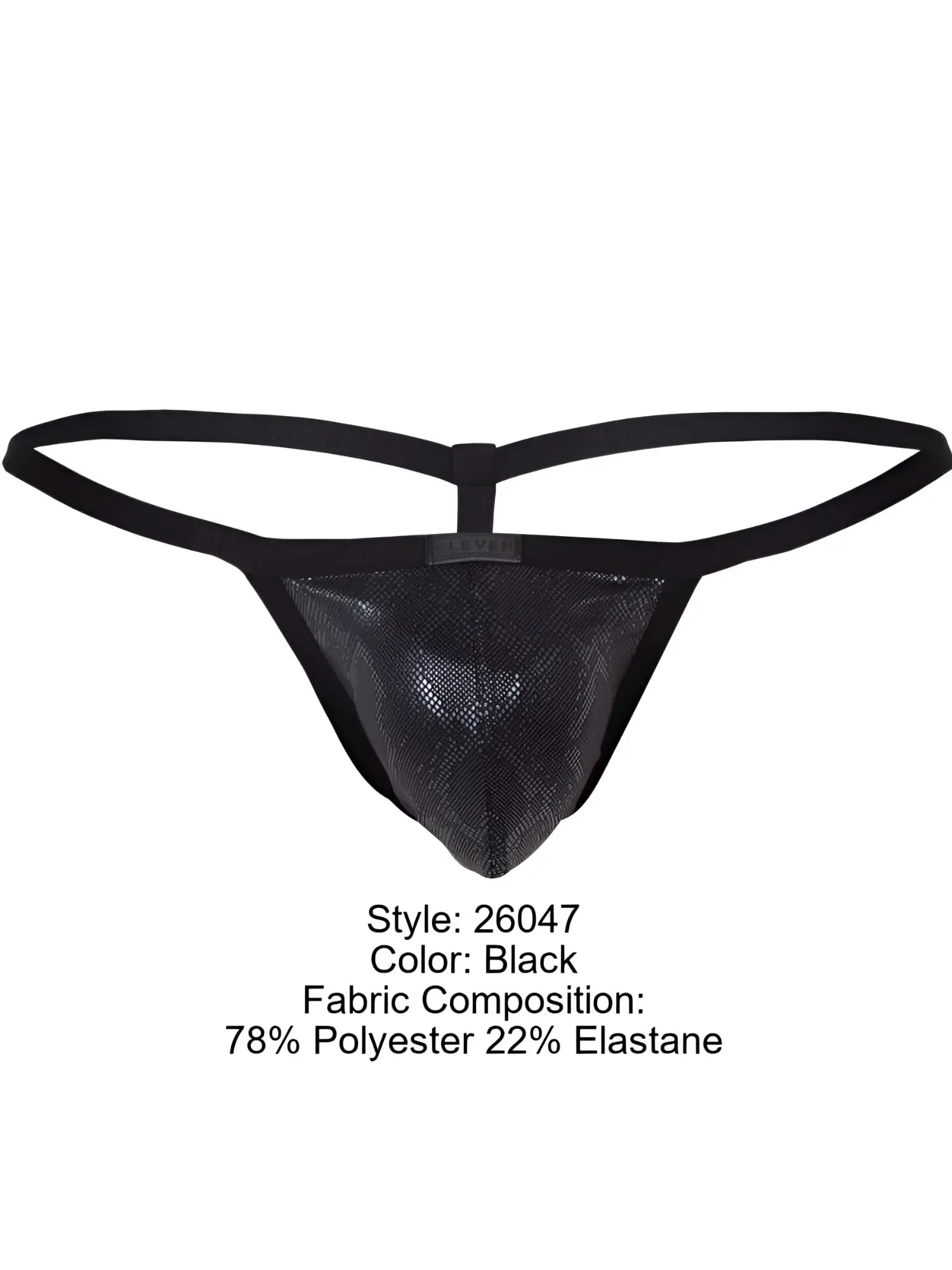 Black clever 26047 atlas g-string featuring a textured mesh front panel and elastic waistband for bold sophistication