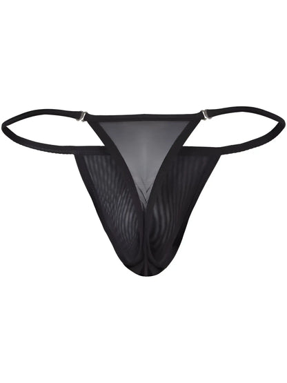 Black clever 26058 eos thong with bold breathable mesh, thin elastic straps, and central triangular panel