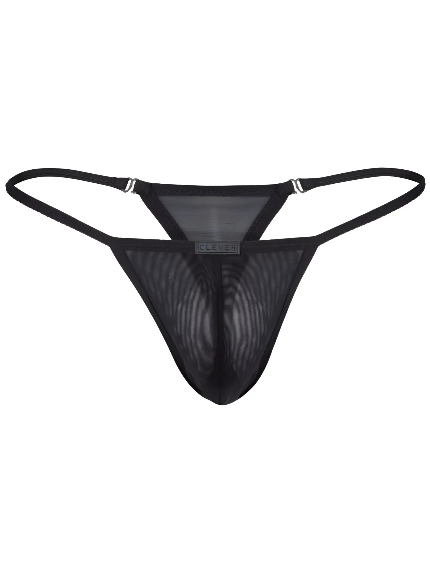 Black mesh clever 26058 eos thong with thin straps and central logo tag for bold and breathable sophistication