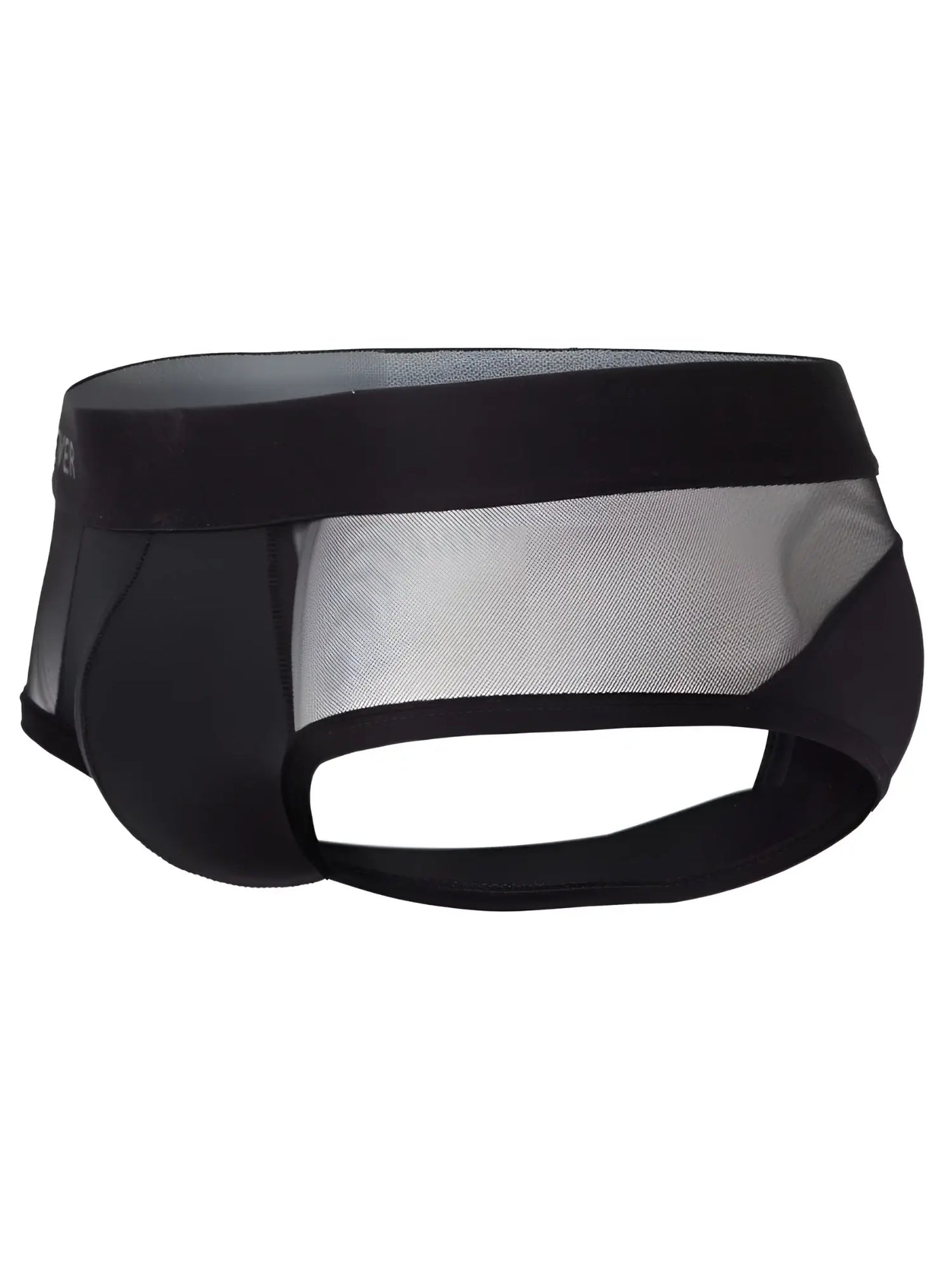 Black mesh clever 26059 tanatos briefs with solid black waistband and side panels in bold black color