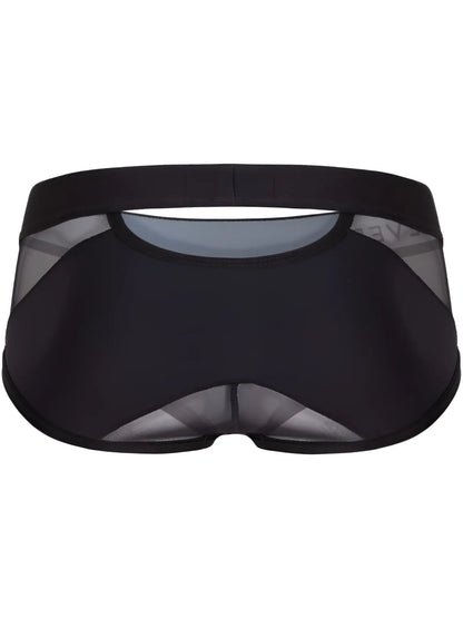 Black mesh clever 26059 tanatos briefs with solid waistband and sheer paneling in bold black color