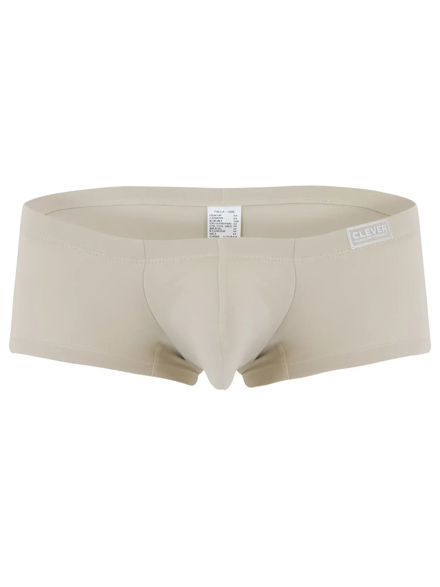 Beige clever 26066 men’s boxer briefs with smooth form-fitting fabric and branded waistband in multi-colored pack