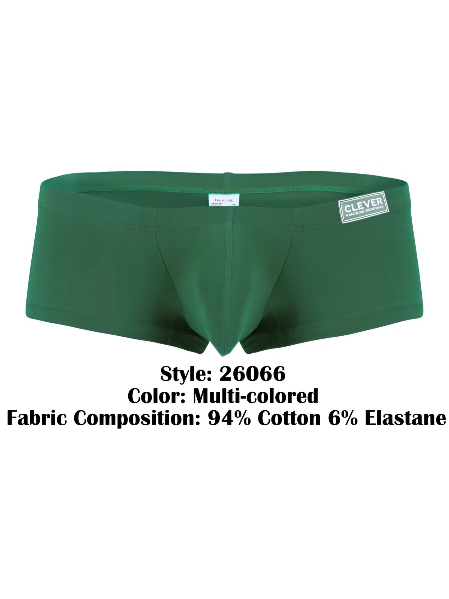 Green multi-colored clever 26066 3pk australian latin trunks made from 94% cotton 6% elastane briefs