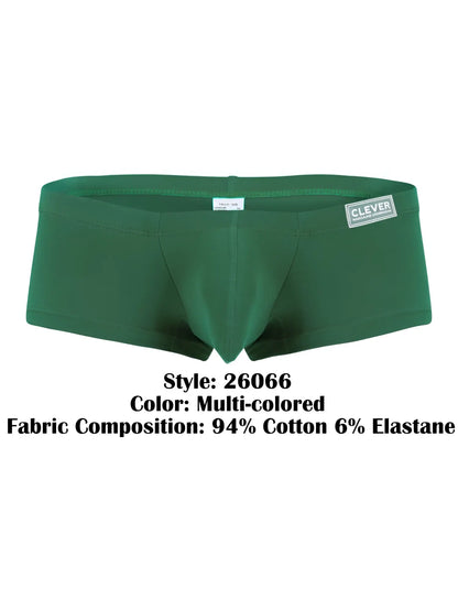 Green multi-colored clever 26066 3pk australian latin trunks made from 94% cotton 6% elastane briefs