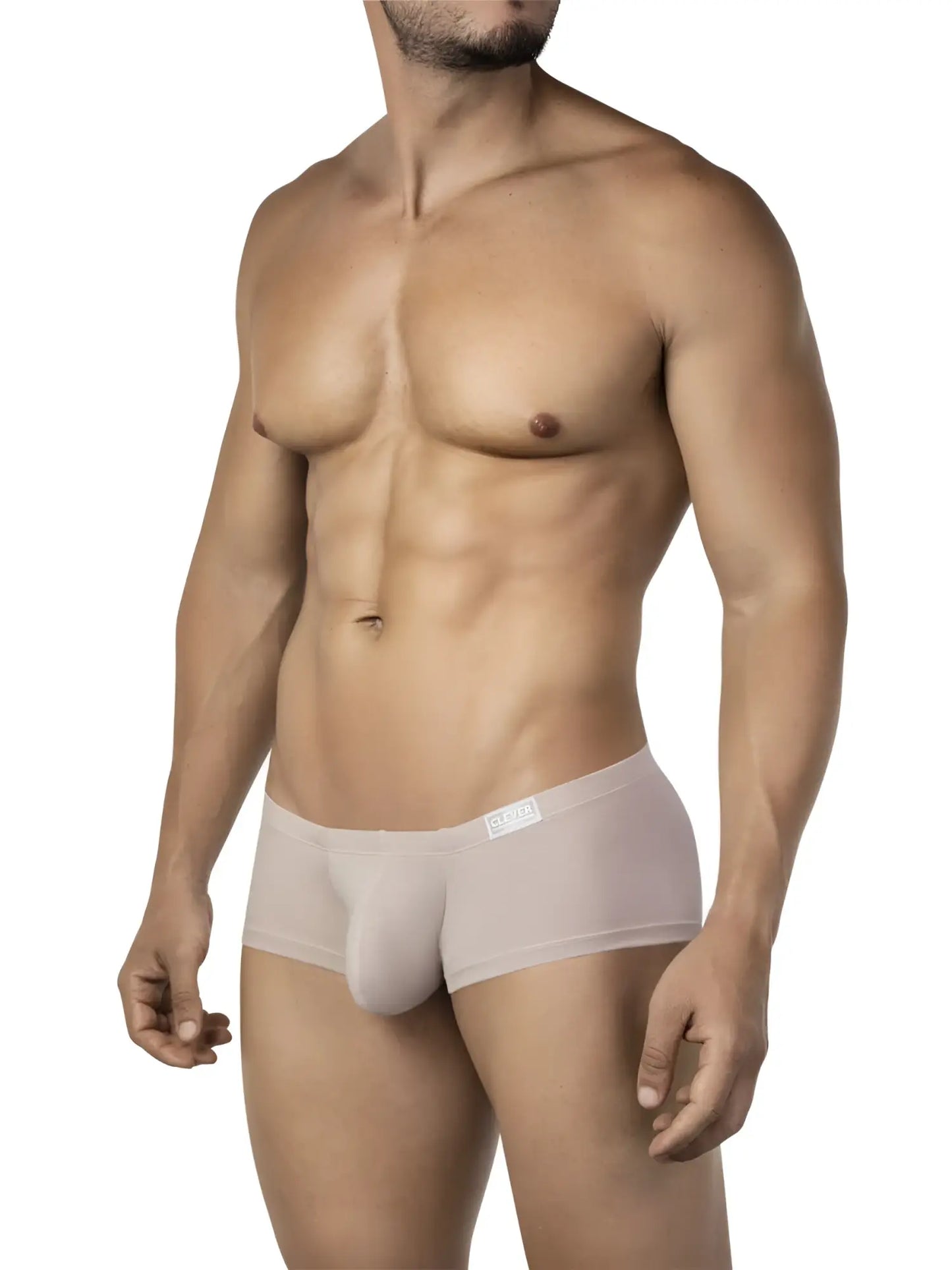 A sleek light gray clever 26066 men’s brief with smooth fabric and a subtle brand tag at the waistband