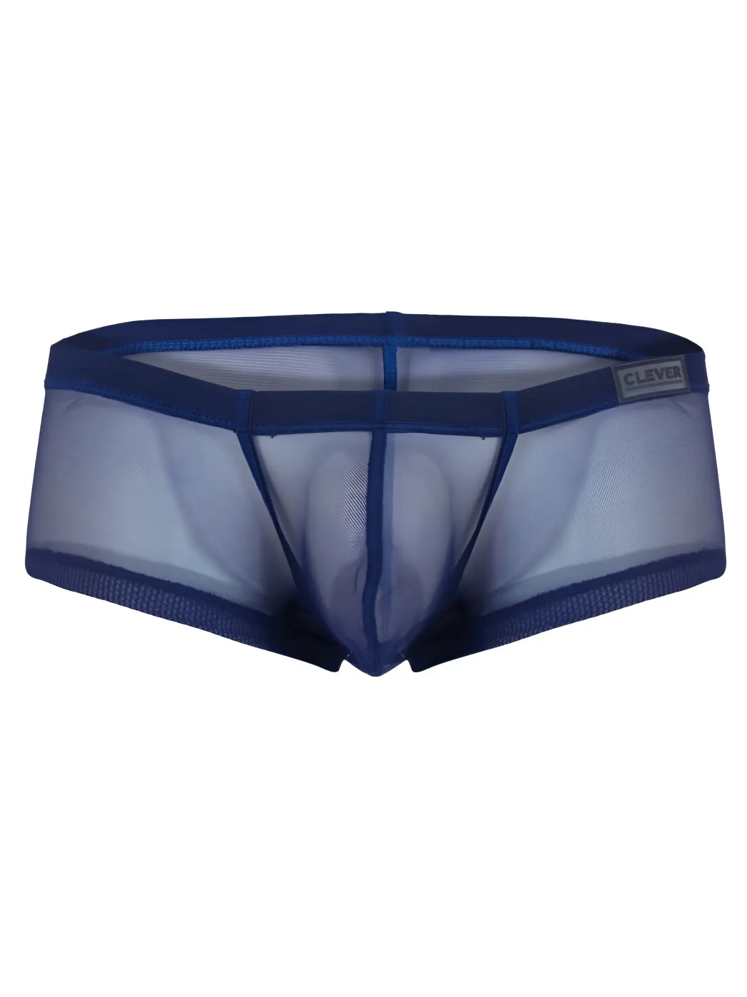 Blue sheer mesh men’s underwear with solid blue waistband and clever brand label from 26067 3pk australian latin trunks
