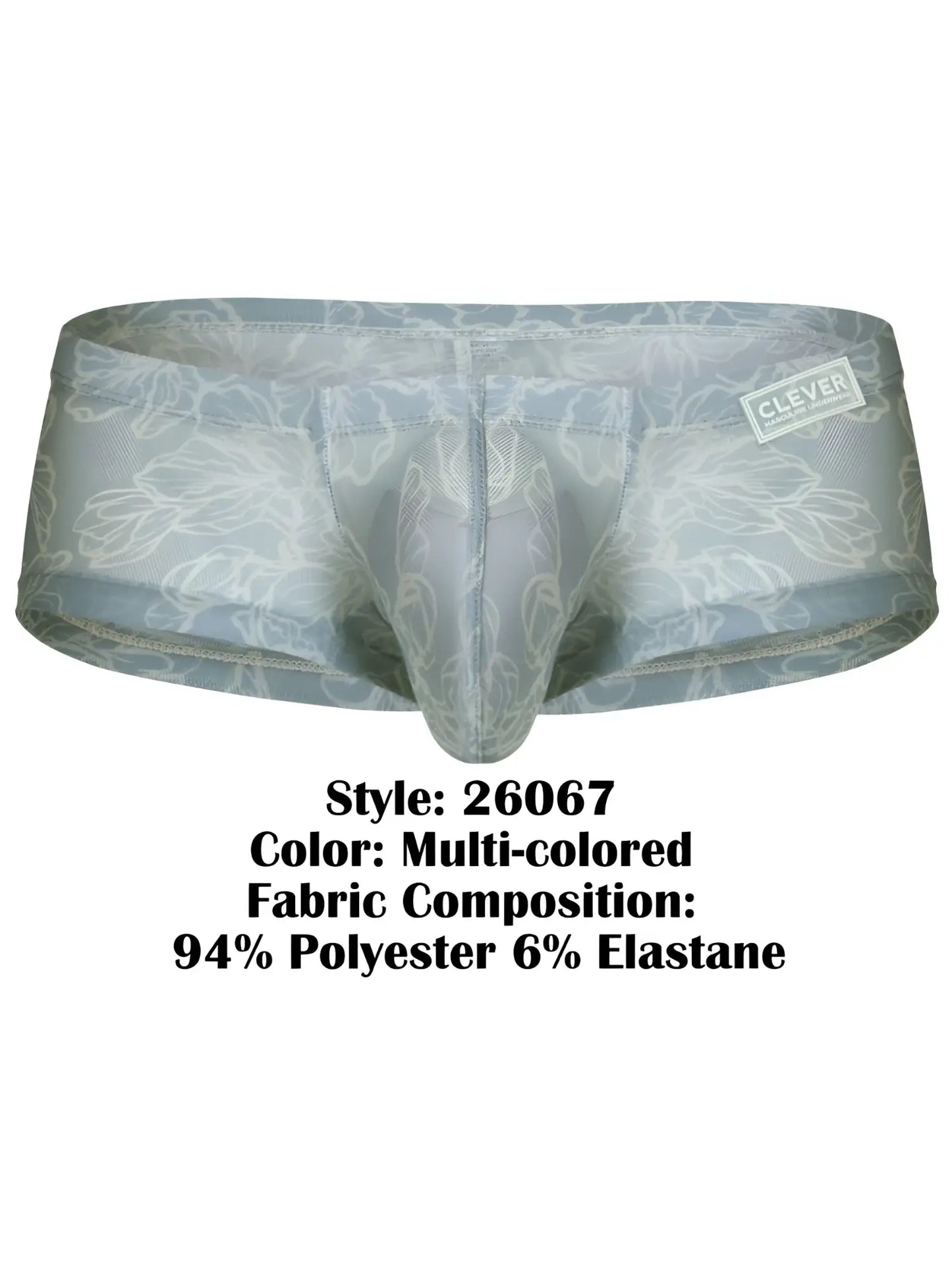 Clever 26067 3pk Australian Latin trunks multicolored floral pattern sheer stretchy fabric men’s underwear