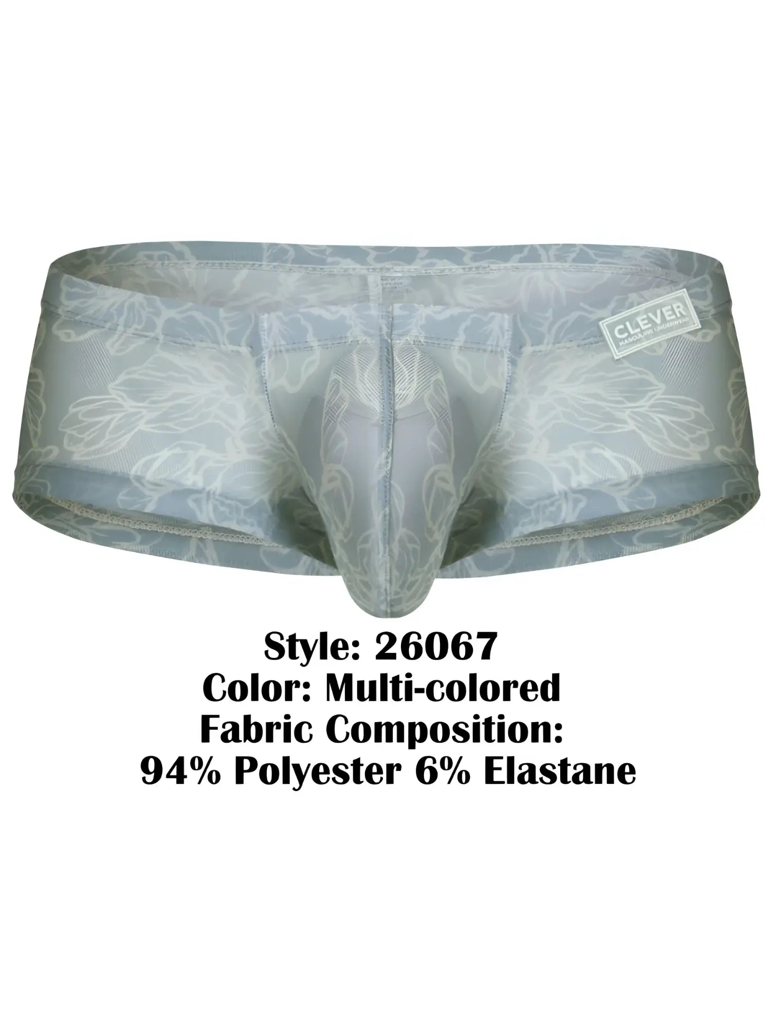 Clever 26067 3pk Australian Latin trunks multicolored floral pattern sheer stretchy fabric men’s underwear