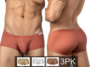 Copper-colored form-fitting men’s briefs with a subtle brand tag on the waistband from clever 26069 3PK trunks