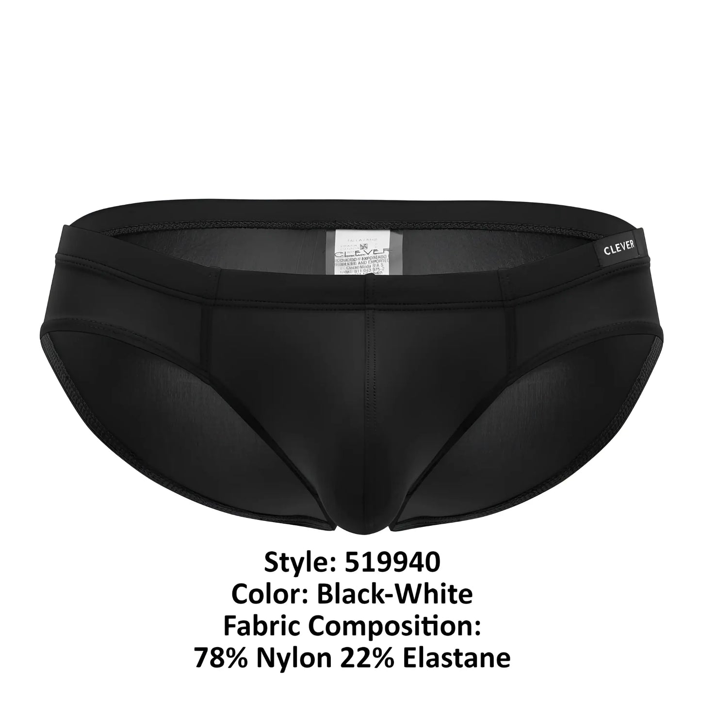 Clever 519940 2pk australian briefs in black with white waistband accents featuring sleek, form-fitting design