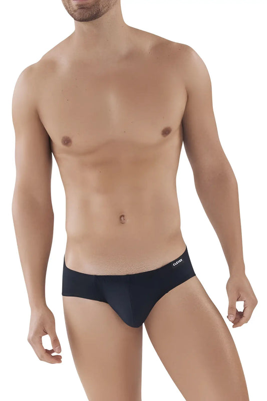 Black clever 519940 2pk australian briefs with subtle elastic waistband featuring cleto logo in black and white