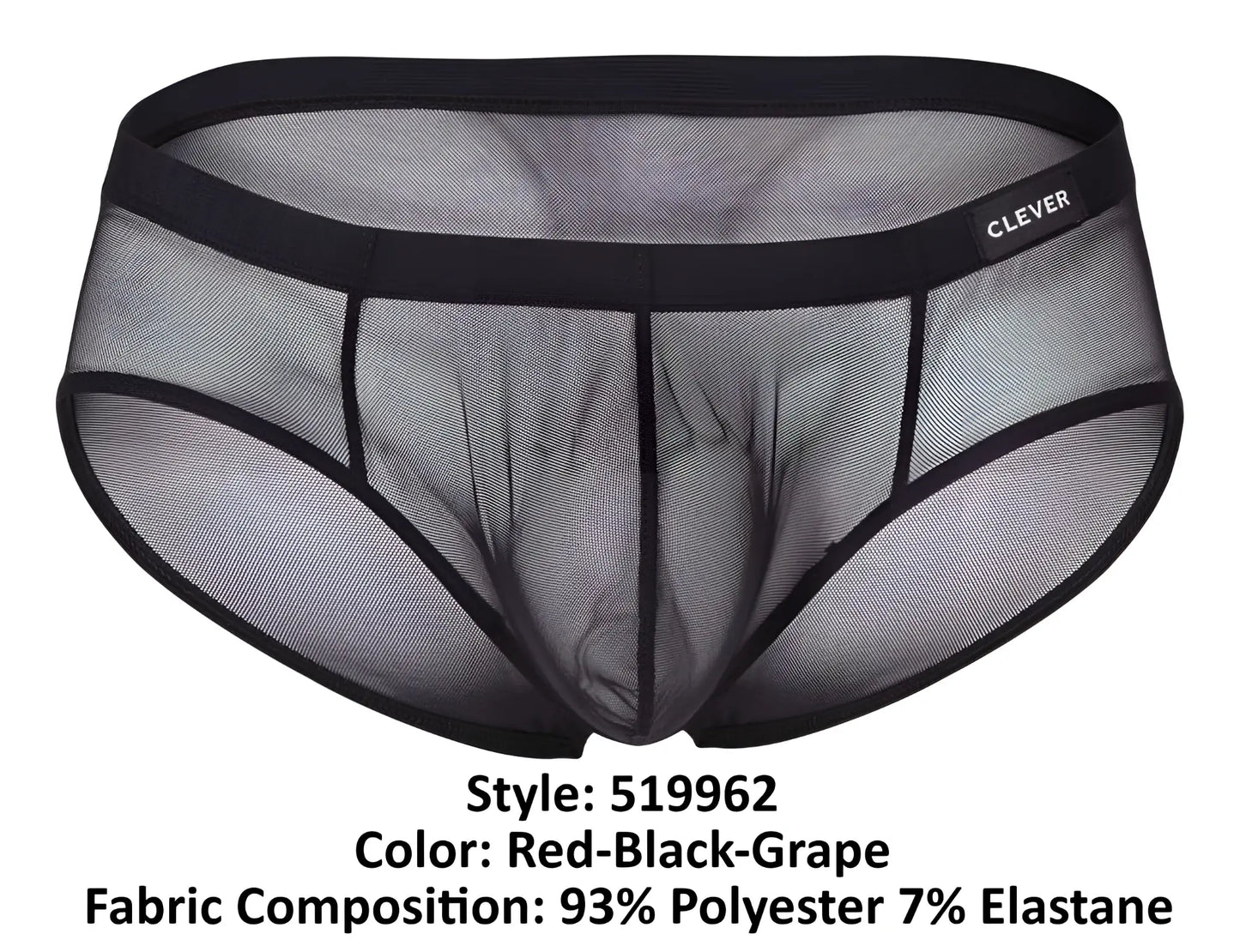 Black mesh clever 519962 briefs with solid waistband and brand label part of 3pk australian latin briefs red black grape