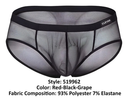 Black mesh clever 519962 briefs with solid waistband and brand label part of 3pk australian latin briefs red black grape